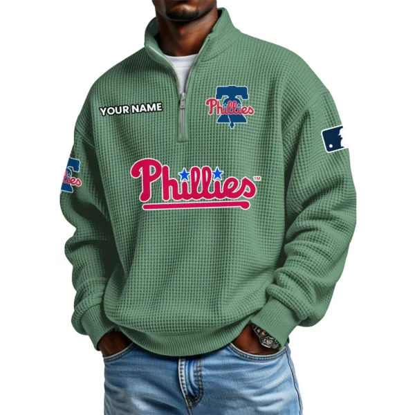 Philadelphia Phillies Waffle Knit Quarter-Zip Long Sleeve Shirt Customize Name