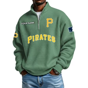 Pittsburgh Pirates Waffle Knit Quarter-Zip Long Sleeve Shirt Customize Name