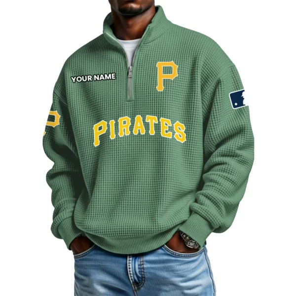 Pittsburgh Pirates Waffle Knit Quarter-Zip Long Sleeve Shirt Customize Name