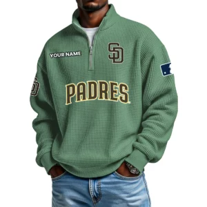 San Diego Padres Waffle Knit Quarter-Zip Long Sleeve Shirt Customize Name