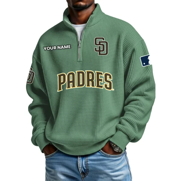 San Diego Padres Waffle Knit Quarter-Zip Long Sleeve Shirt Customize Name
