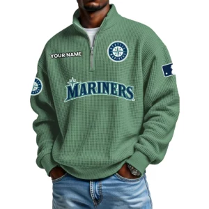 Seattle Mariners Waffle Knit Quarter-Zip Long Sleeve Shirt Customize Name