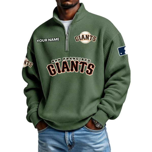 San Francisco Giants Waffle Knit Quarter-Zip Long Sleeve Shirt Customize Name