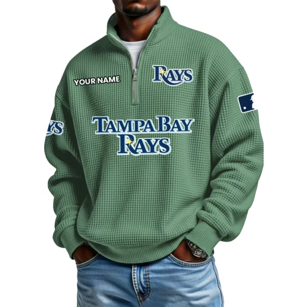 Tampa Bay Rays Waffle Knit Quarter-Zip Long Sleeve Shirt Customize Name