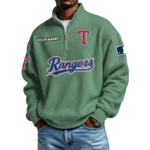 Texas Rangers Waffle Knit Quarter-Zip Long Sleeve Shirt Customize Name