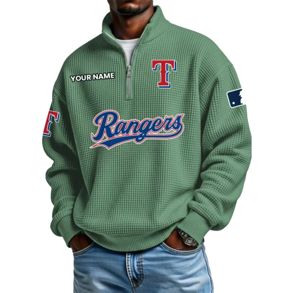 Texas Rangers Waffle Knit Quarter-Zip Long Sleeve Shirt Customize Name