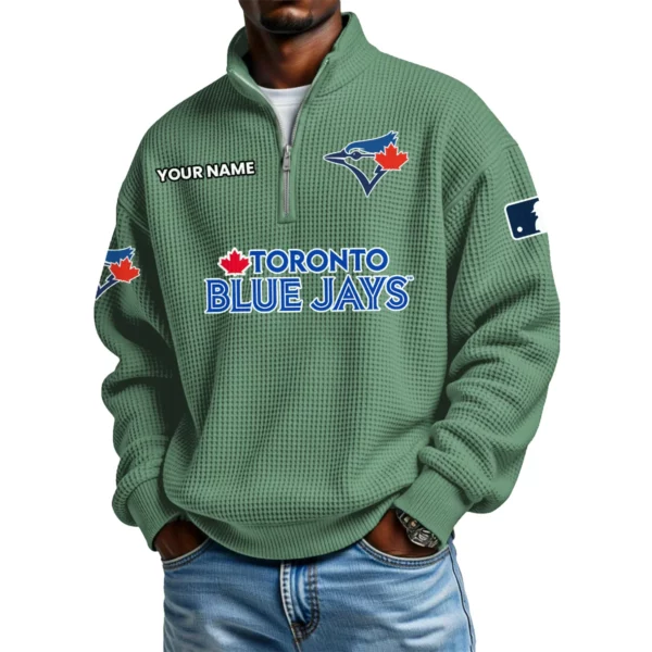Toronto Blue Jays Waffle Knit Quarter-Zip Long Sleeve Shirt Customize Name
