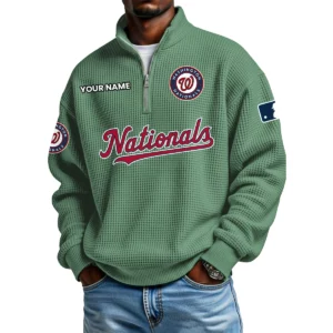 Washington Nationals Waffle Knit Quarter-Zip Long Sleeve Shirt Customize Name