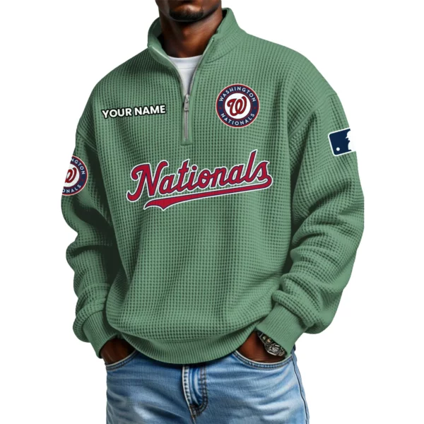 Washington Nationals Waffle Knit Quarter-Zip Long Sleeve Shirt Customize Name