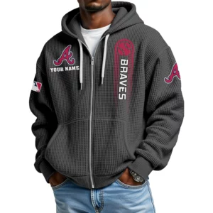 Atlanta Braves Men’s Waffle Knit Full Zip Up Hoodie Customize Name