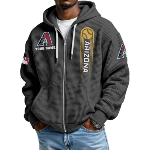 Arizona Diamondbacks Men’s Waffle Knit Full Zip Up Hoodie Customize Name