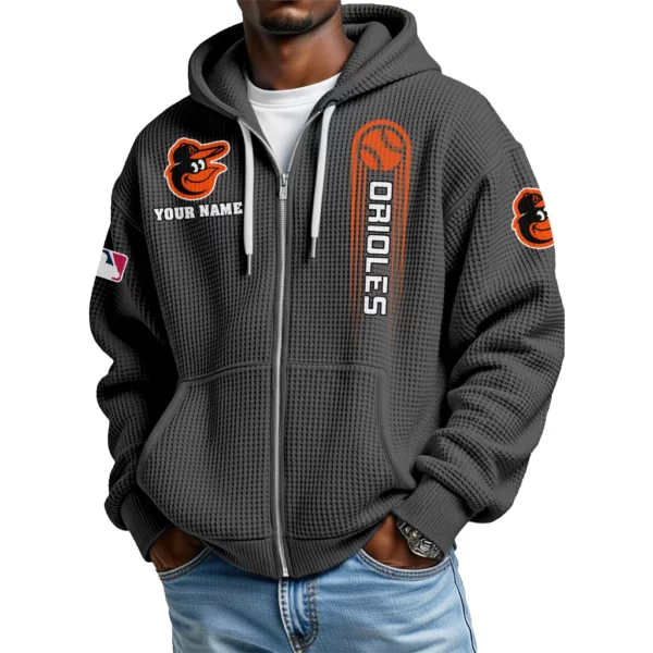 Baltimore Orioles Men’s Waffle Knit Full Zip Up Hoodie Customize Name