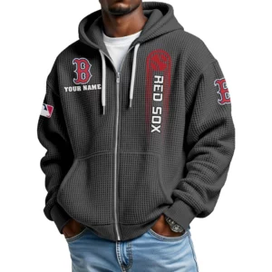 Boston Red Sox Men’s Waffle Knit Full Zip Up Hoodie Customize Name
