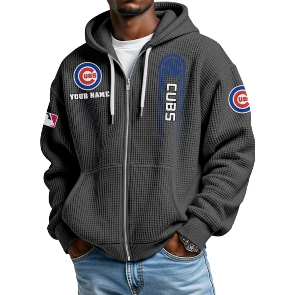 Chicago Cubs Men’s Waffle Knit Full Zip Up Hoodie Customize Name