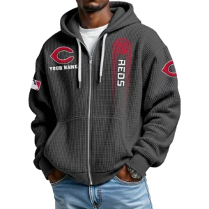 Cincinnati Reds Men’s Waffle Knit Full Zip Up Hoodie Customize Name