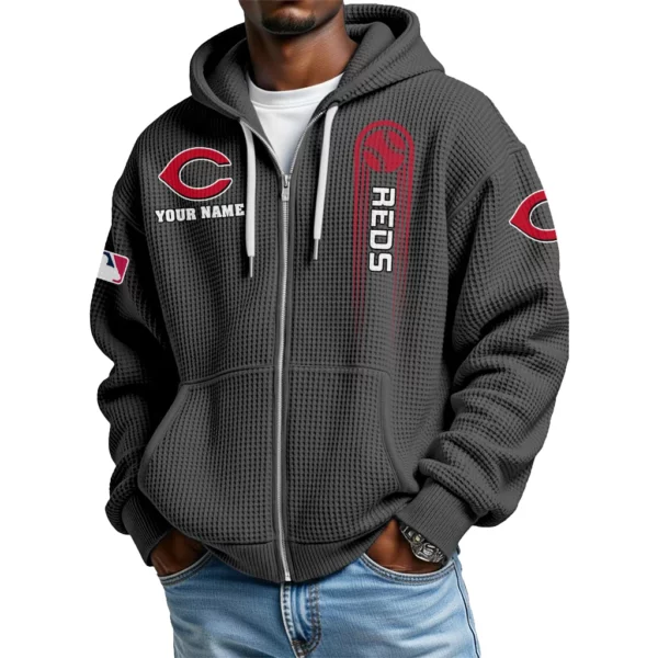 Cincinnati Reds Men’s Waffle Knit Full Zip Up Hoodie Customize Name