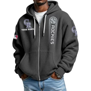Colorado Rockies Men’s Waffle Knit Full Zip Up Hoodie Customize Name
