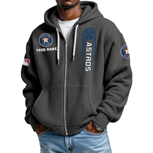 Houston Astros Men’s Waffle Knit Full Zip Up Hoodie Customize Name