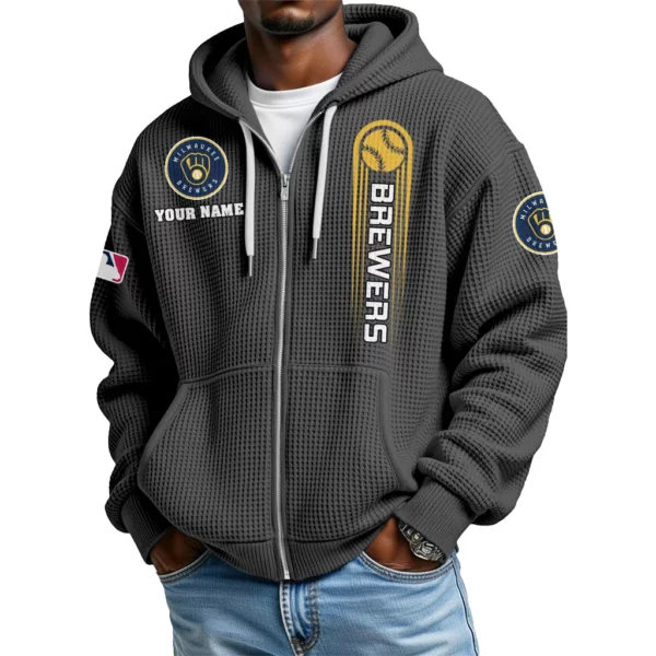Milwaukee Brewers Men’s Waffle Knit Full Zip Up Hoodie Customize Name