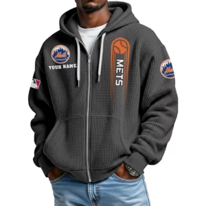 New York Mets Men’s Waffle Knit Full Zip Up Hoodie Customize Name