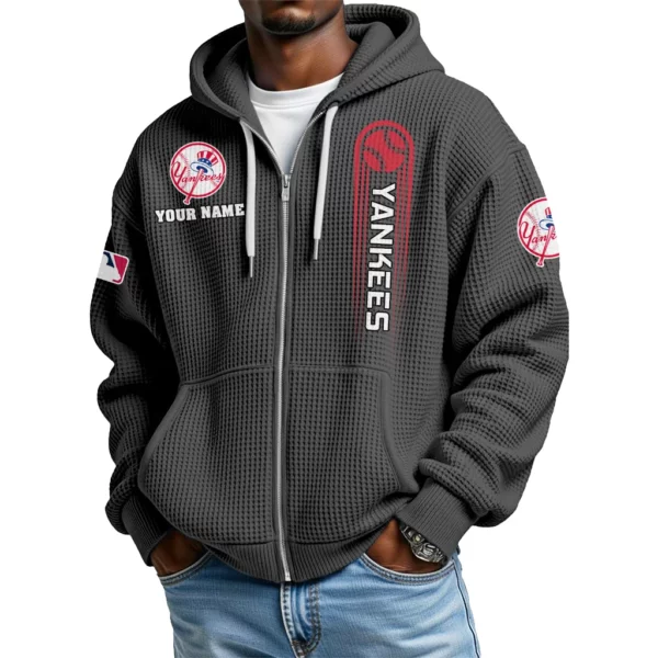 New York Yankees Men’s Waffle Knit Full Zip Up Hoodie Customize Name