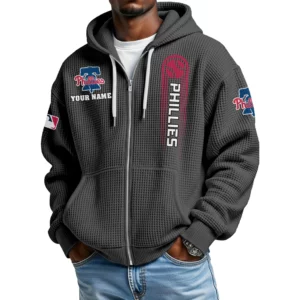 Philadelphia Phillies Men’s Waffle Knit Full Zip Up Hoodie Customize Name