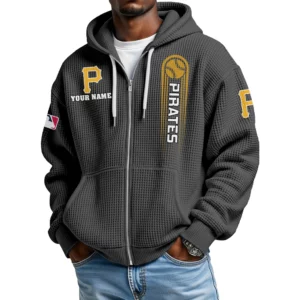 Pittsburgh Pirates Men’s Waffle Knit Full Zip Up Hoodie Customize Name