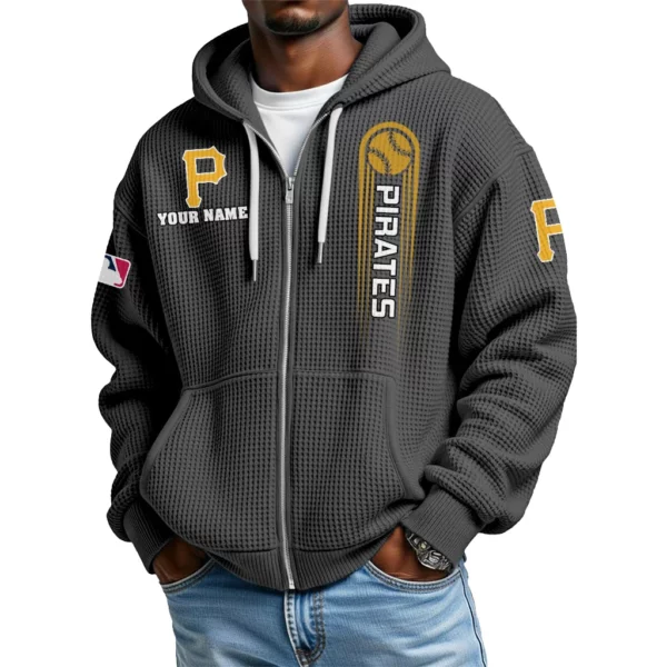 Pittsburgh Pirates Men’s Waffle Knit Full Zip Up Hoodie Customize Name