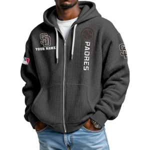 San Diego Padres Men’s Waffle Knit Full Zip Up Hoodie Customize Name