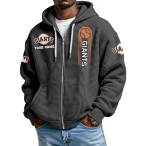 San Francisco Giants Men’s Waffle Knit Full Zip Up Hoodie Customize Name