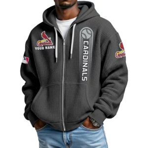 St. Louis Cardinals Men’s Waffle Knit Full Zip Up Hoodie Customize Name