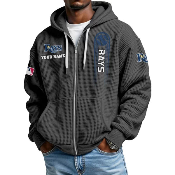 Tampa Bay Rays Men’s Waffle Knit Full Zip Up Hoodie Customize Name