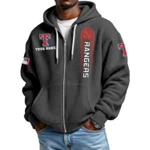 Texas Rangers Men’s Waffle Knit Full Zip Up Hoodie Customize Name