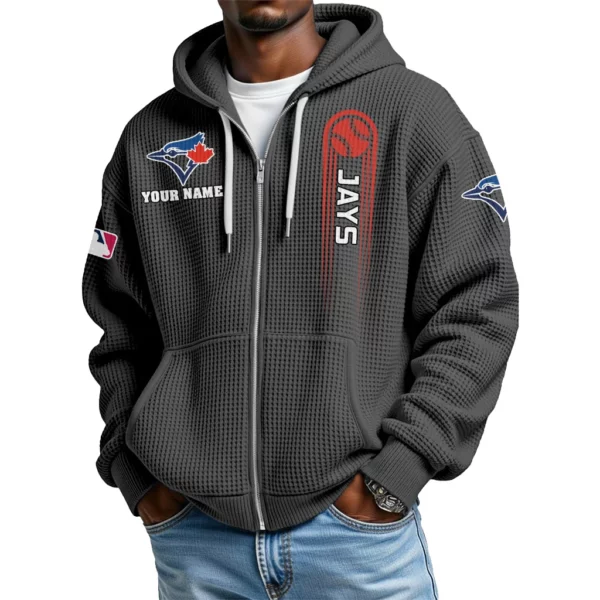 Toronto Blue Jays Men’s Waffle Knit Full Zip Up Hoodie Customize Name