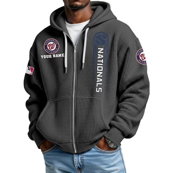 Washington Nationals Men’s Waffle Knit Full Zip Up Hoodie Customize Name