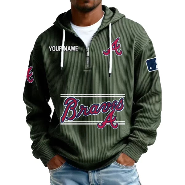 Atlanta Braves Men’s Corduroy Quarter Zip Hoodie Customize Name