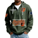 Baltimore Orioles Men’s Corduroy Quarter Zip Hoodie Customize Name