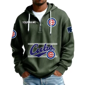 Chicago Cubs Men’s Corduroy Quarter Zip Hoodie Customize Name