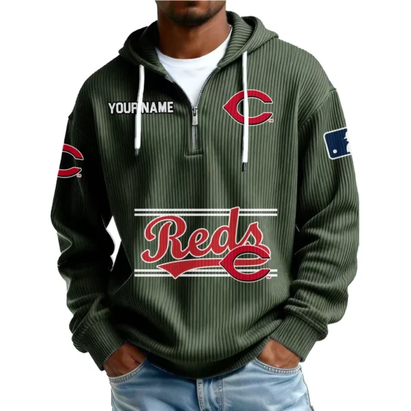 Cincinnati Reds Men’s Corduroy Quarter Zip Hoodie Customize Name