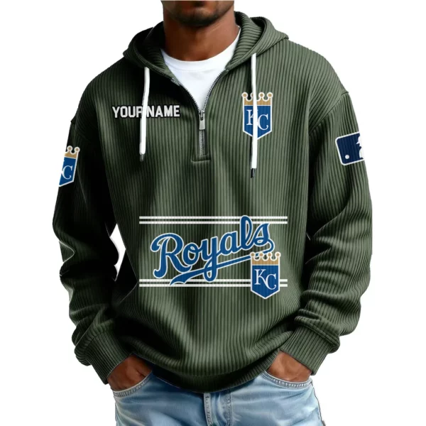 Kansas City Royals Men’s Corduroy Quarter Zip Hoodie Customize Name