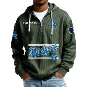 Los Angeles Dodgers Men’s Corduroy Quarter Zip Hoodie Customize Name