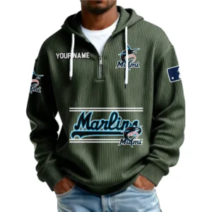 Miami Marlins Men’s Corduroy Quarter Zip Hoodie Customize Name