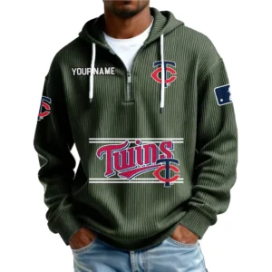 Minnesota Twins Men’s Corduroy Quarter Zip Hoodie Customize Name