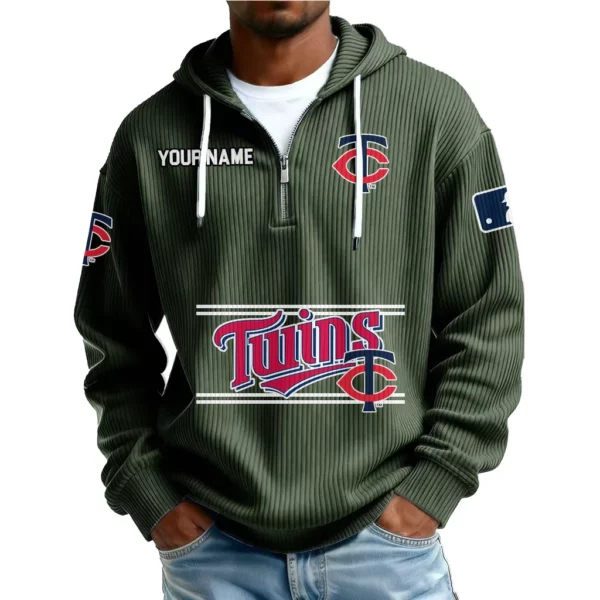 Minnesota Twins Men’s Corduroy Quarter Zip Hoodie Customize Name