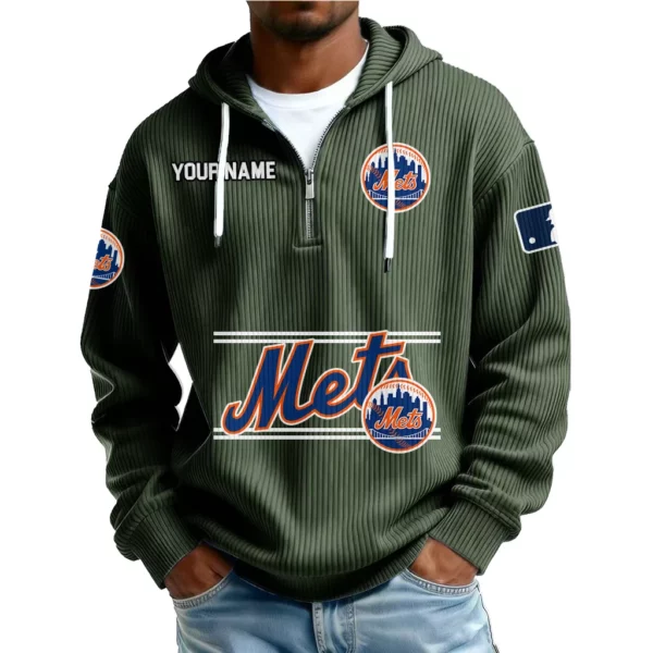 New York Mets Men’s Corduroy Quarter Zip Hoodie Customize Name