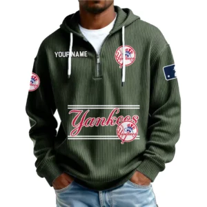 New York Yankees Men’s Corduroy Quarter Zip Hoodie Customize Name