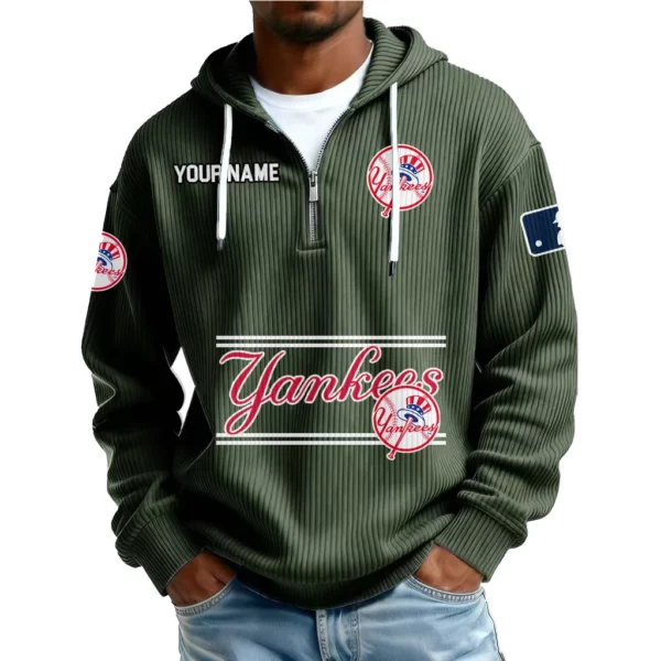New York Yankees Men’s Corduroy Quarter Zip Hoodie Customize Name