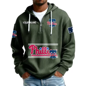 Philadelphia Phillies Men’s Corduroy Quarter Zip Hoodie Customize Name