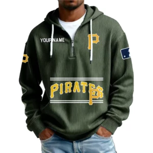 Pittsburgh Pirates Men’s Corduroy Quarter Zip Hoodie Customize Name