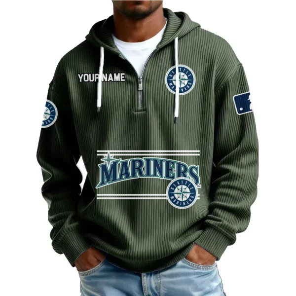 Seattle Mariners Men’s Corduroy Quarter Zip Hoodie Customize Name